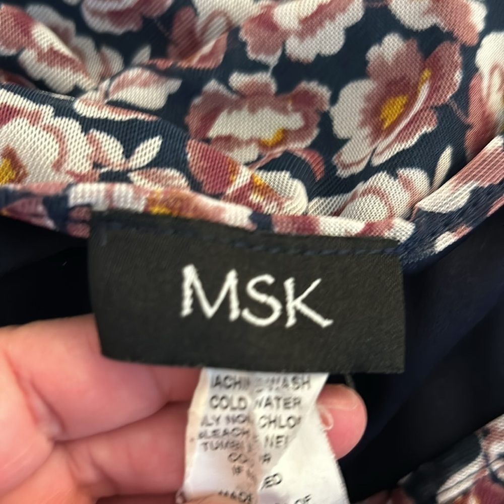 MSK Navy Blue Floral Boho Sheer Ruffle Sleeves Size Large - Picture 5 of 6